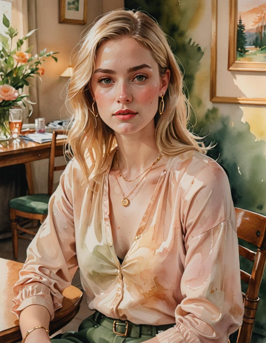 Hyper-Real Watercolor Portrait of a Young Woman