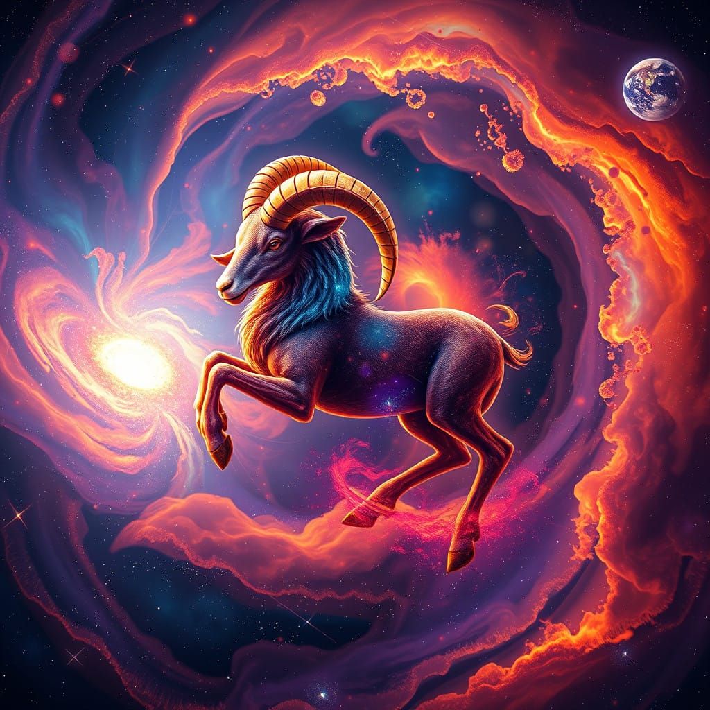 Majestic Aries Zodiac Sign in Cosmic Galaxy