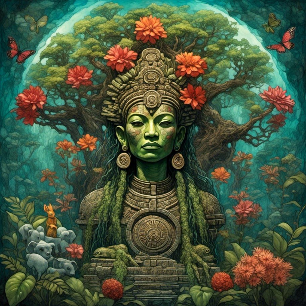 Mayan Calendar Stele with Priestesses