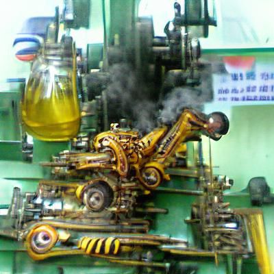 Intricate Mechanical Machine Soaked in Oil