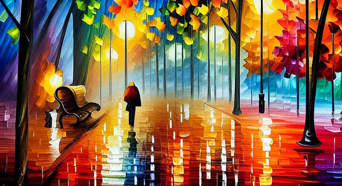 Vibrant Autumn Night Scene in Neo-Expressionist Style