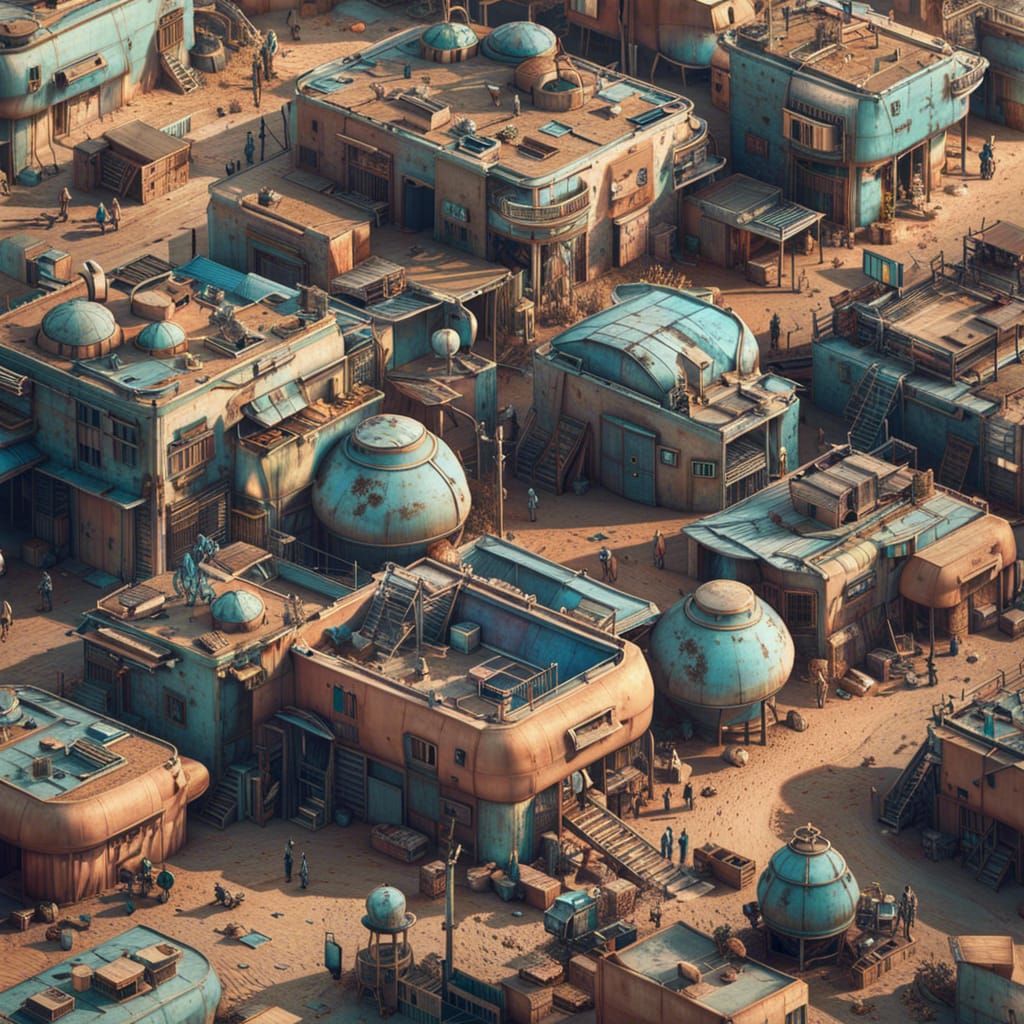 Biopunk Desert Slum Camp in Hyperrealistic Style