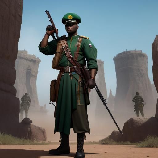 Nigerian Flag with Soldier in Victory, Detailed Digital Art