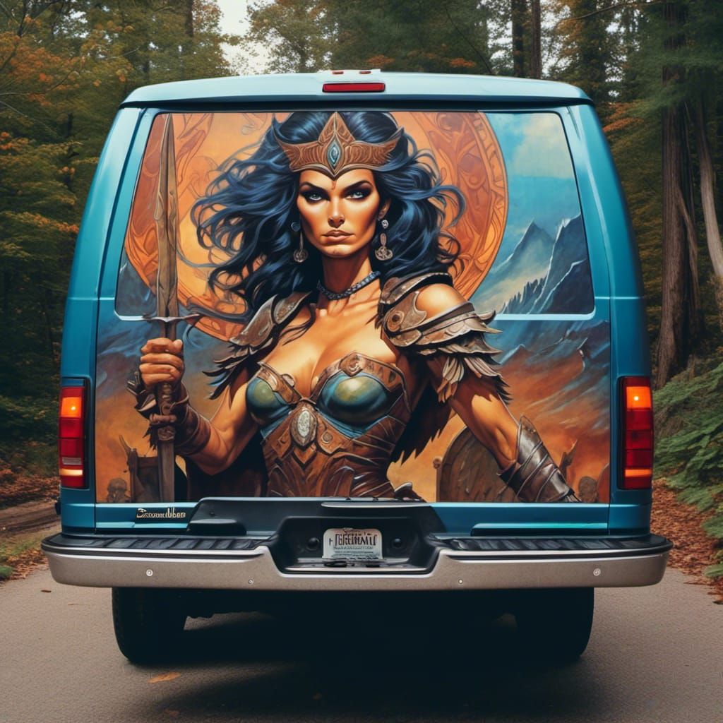 Fantasy Warrior Mural on 1978 GMC Van
