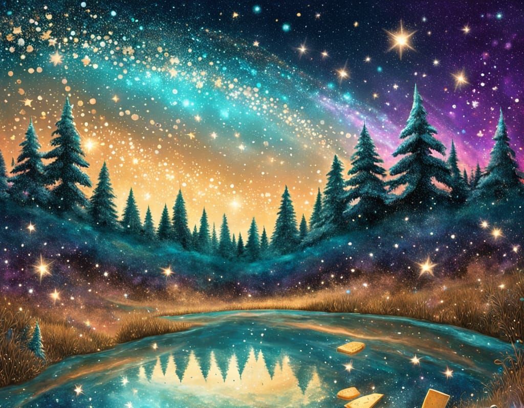 Badgers' Starlit Picnic: An Astral Cosmic Illustration