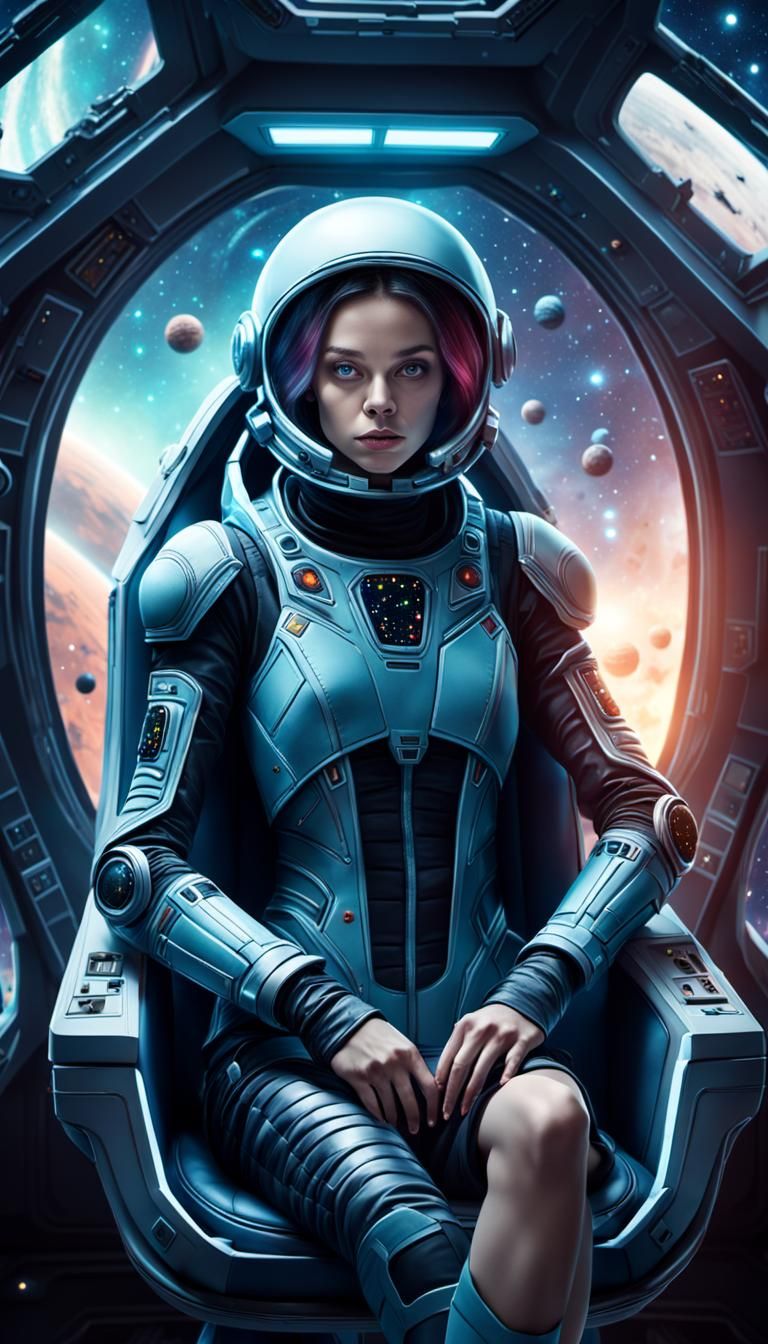 Alien Woman in Spaceship, Hyperrealistic Digital Painting