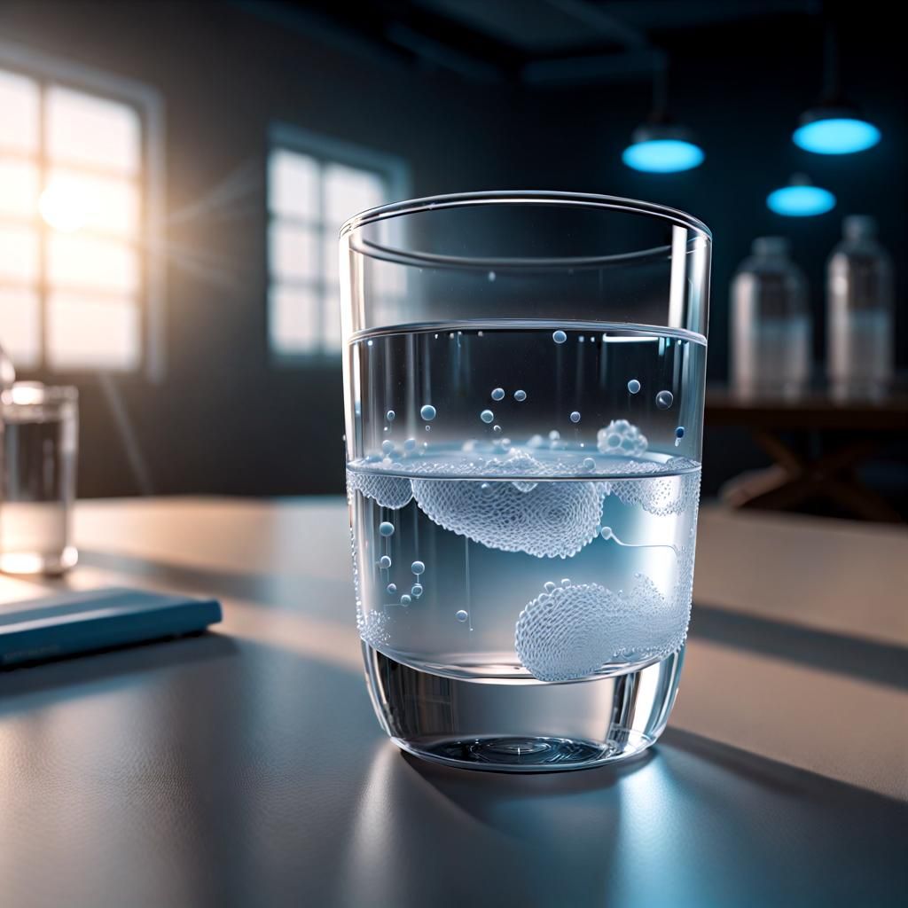 Glass of Water with Molecules in Hyperrealism