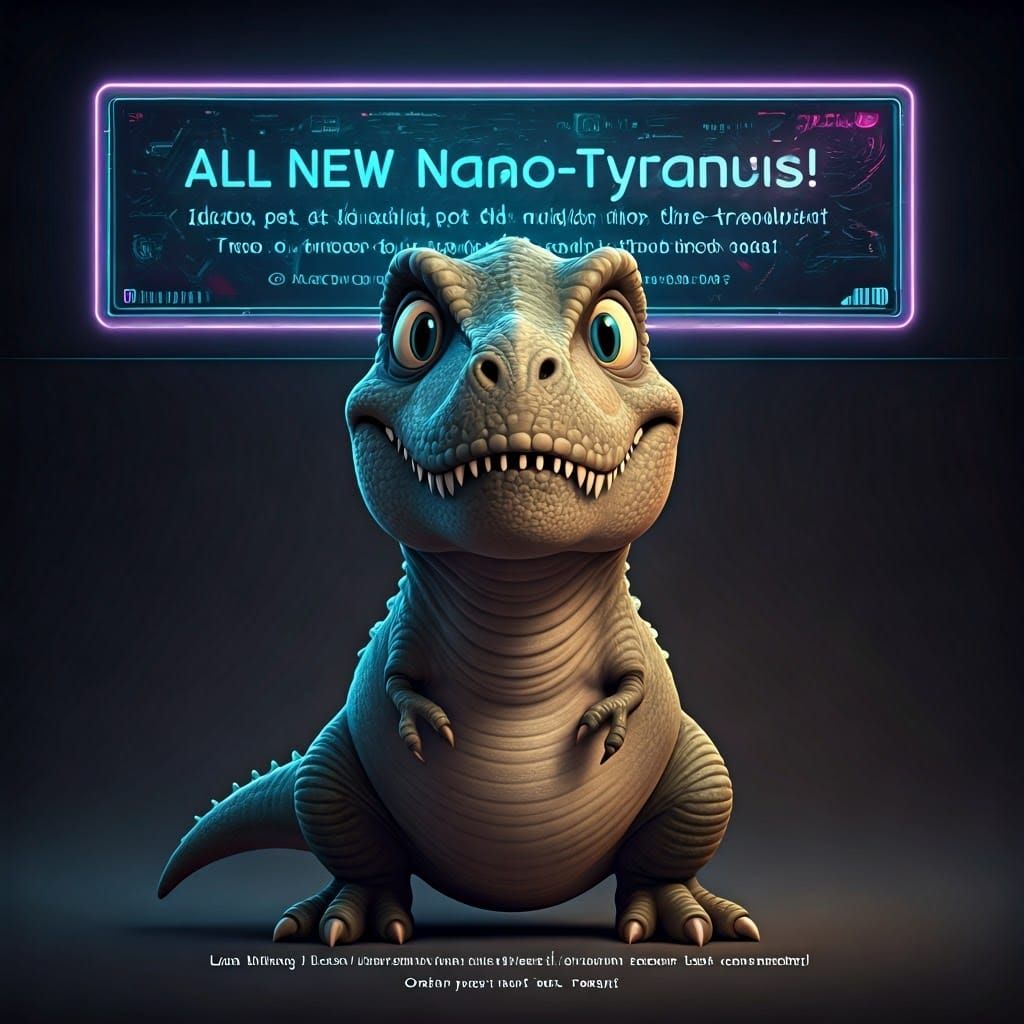 Cartoon T-Rex Ad for Time-Travelers, in CGI Style