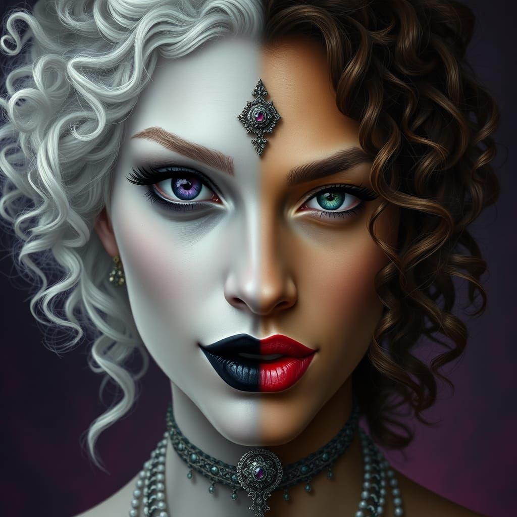 Dichotomous Portrait of Mystifying Being in Detailed Matte P...