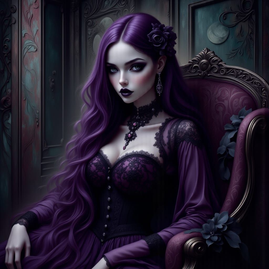 Gothic Woman in Haunted Mansion Digital Painting