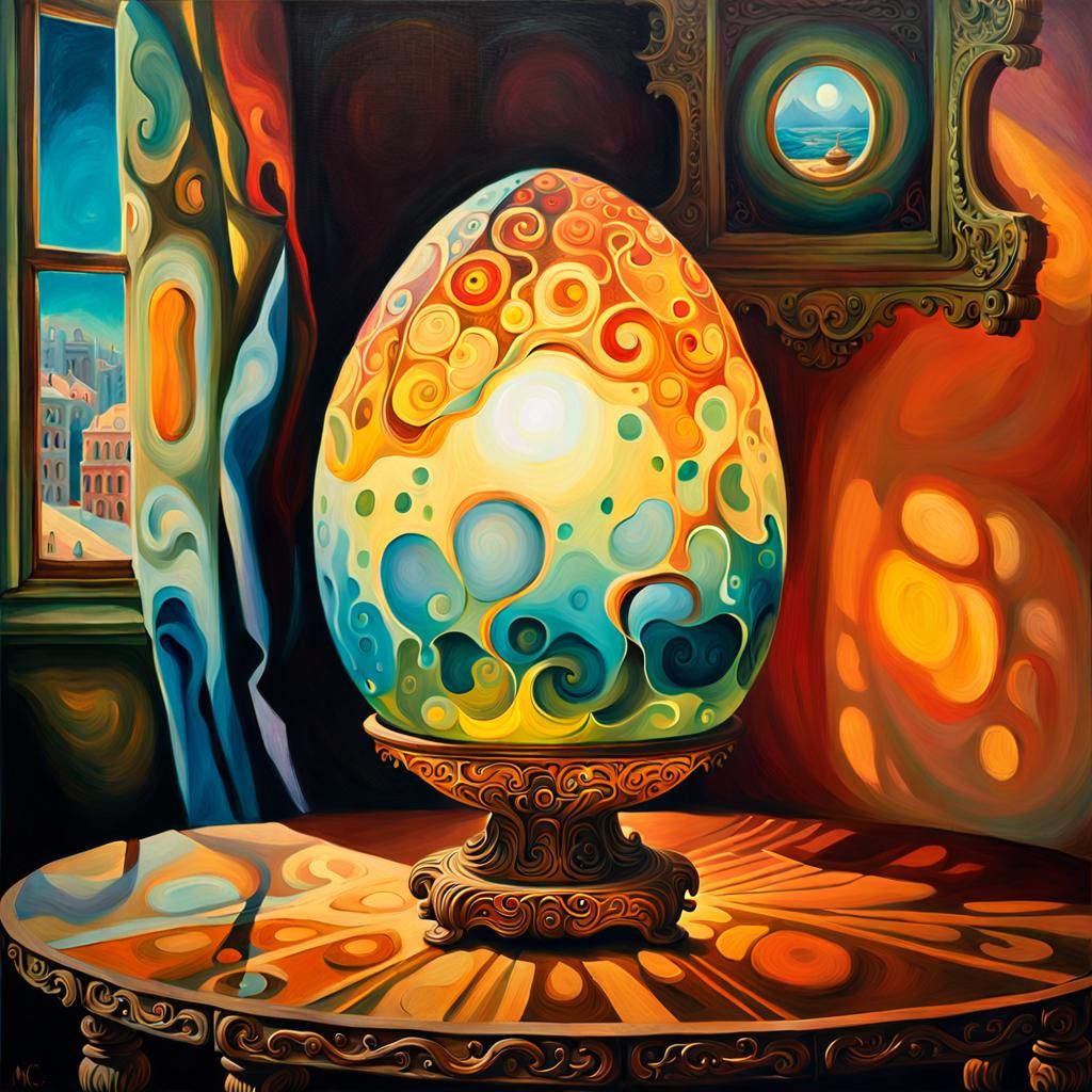 Giant Egg Lamp in Surrealist Oil Painting Style