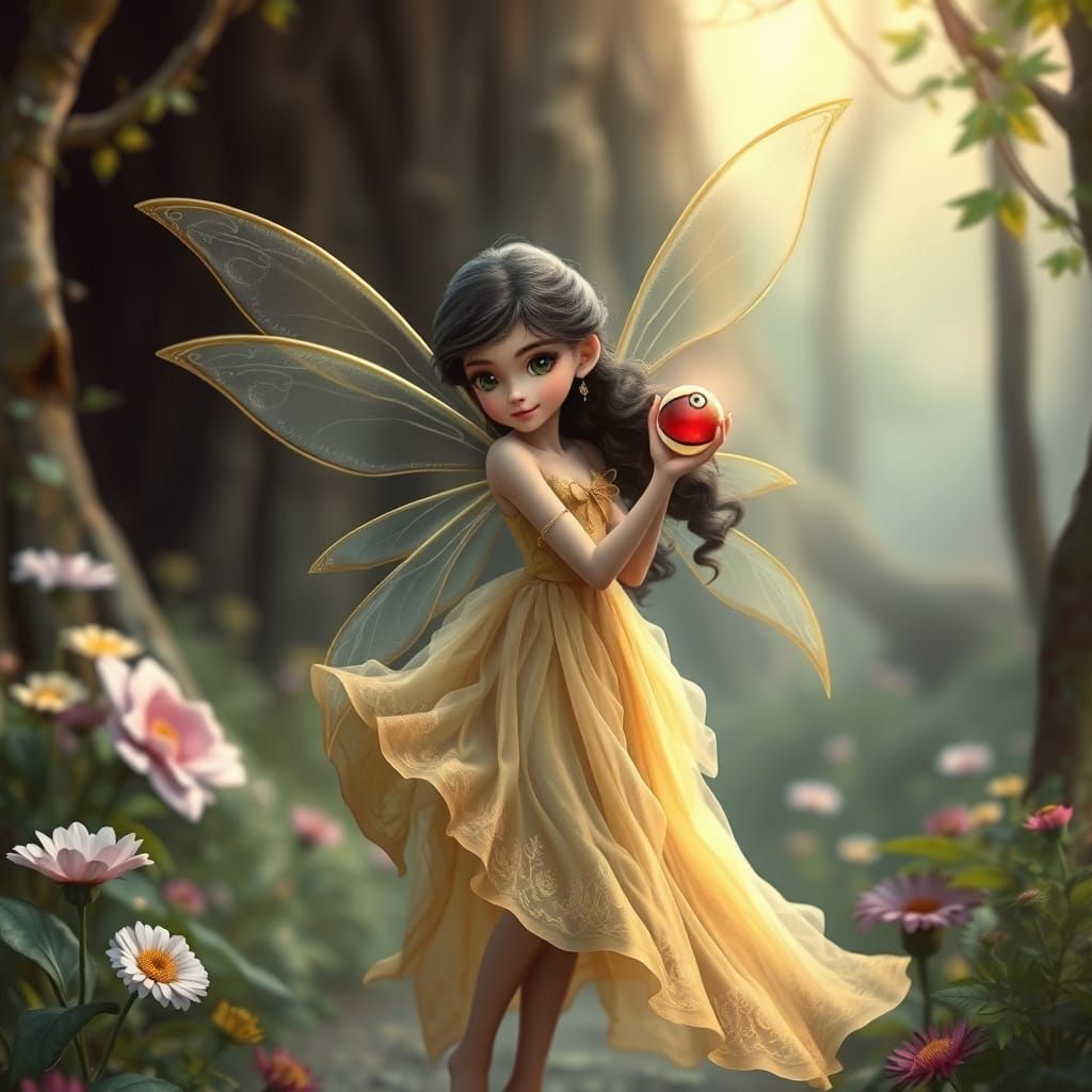 Fairy Holding Pokeball in Whimsical Forest