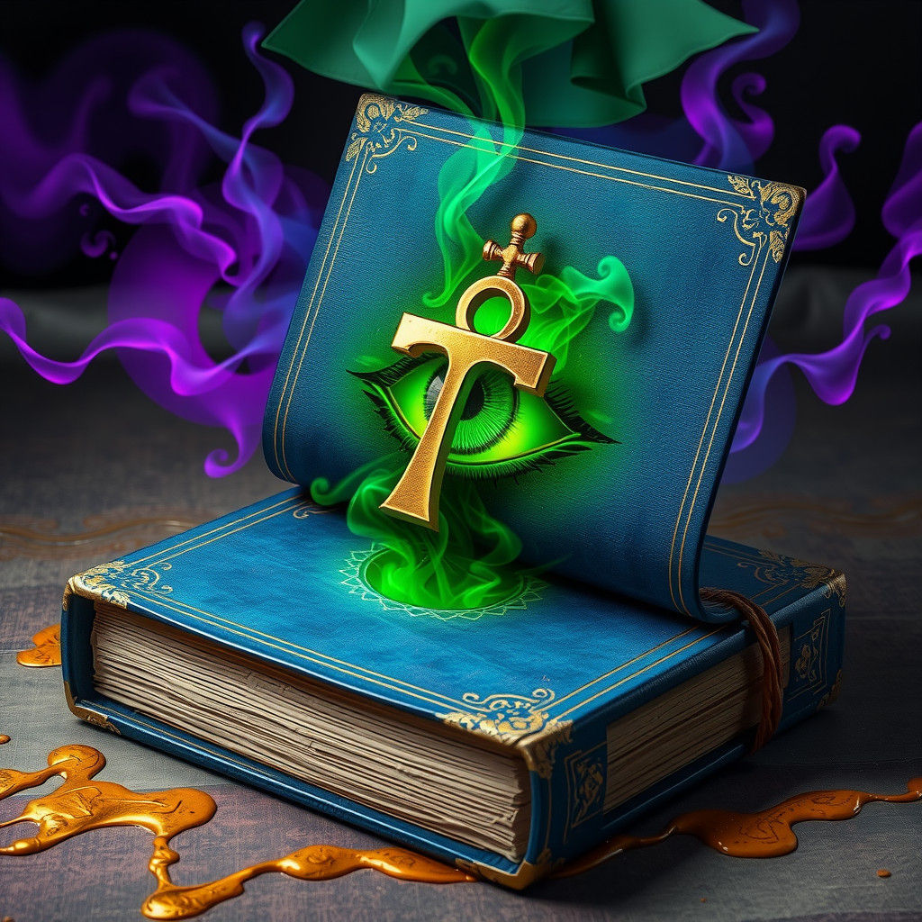 Mystical Book with Eye and Ankh Symbol