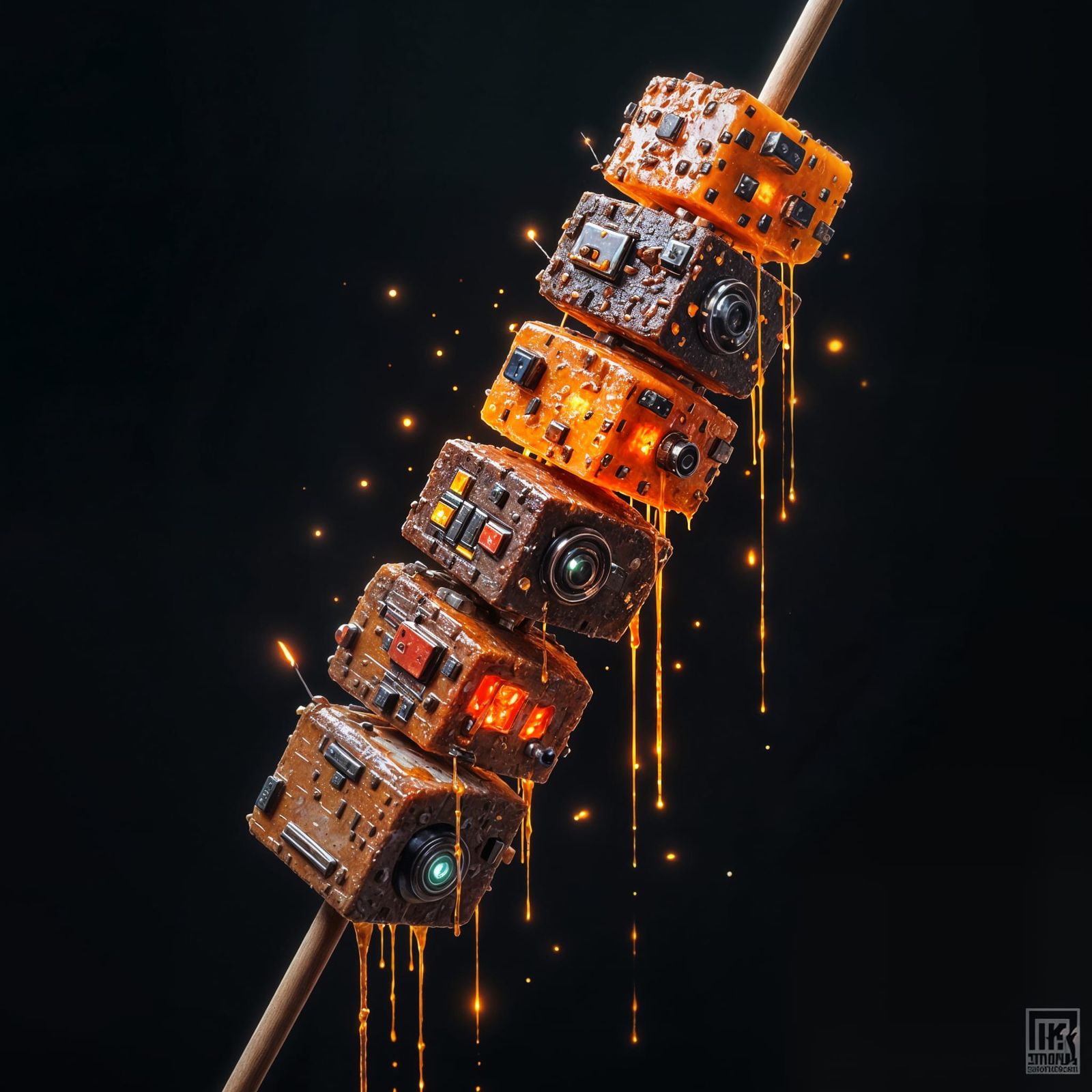 Cyberpunk Skewer with Bioluminescent Peppers and Micro-chips