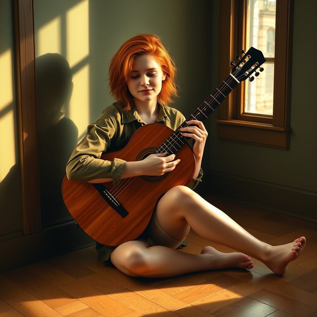 Girl with Guitar in Golden Light