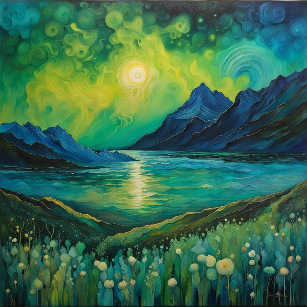 Aurora Australis Over Icy Landscape as Impasto Painting