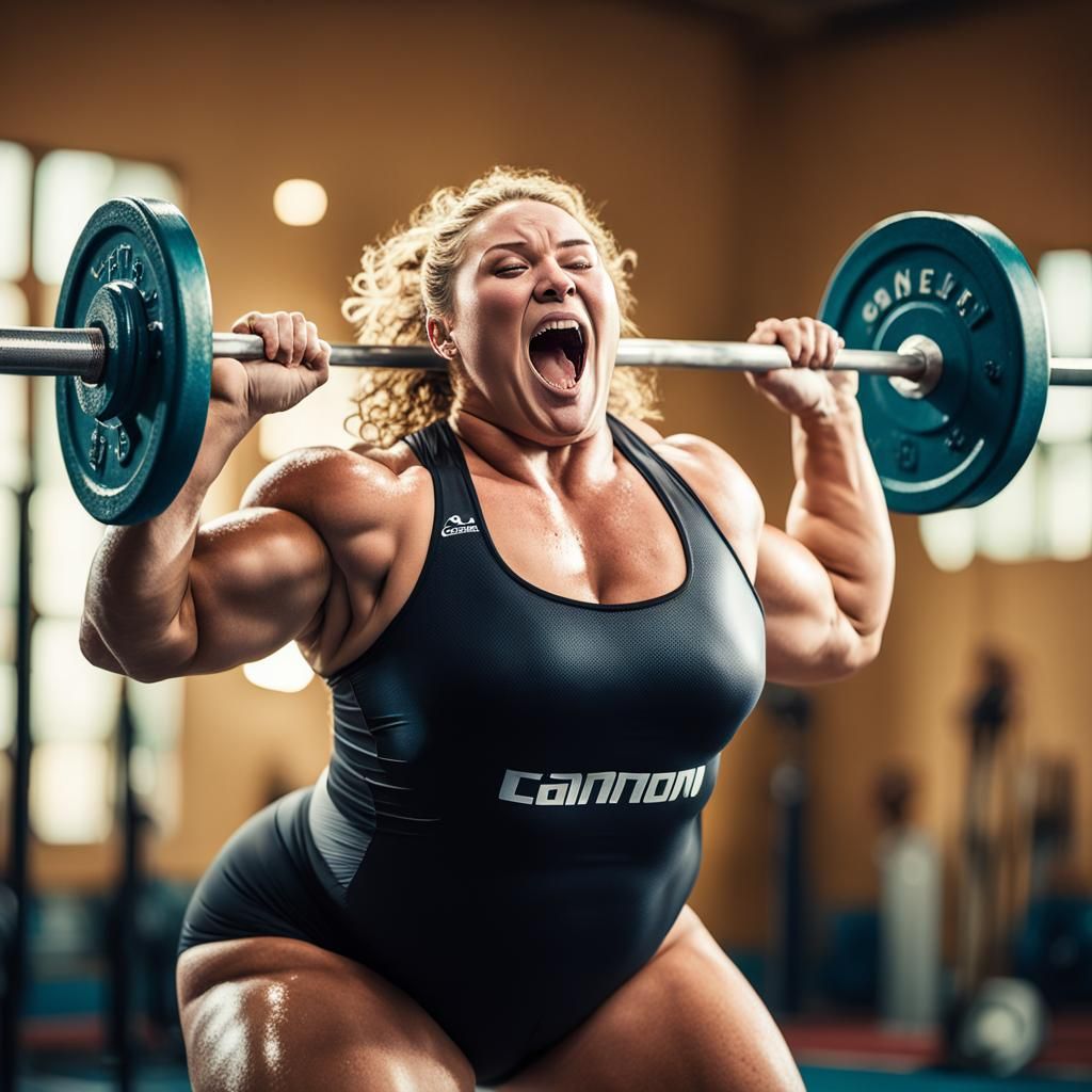 Powerful Plus Size Russian Weightlifter in Athletic Portrait...