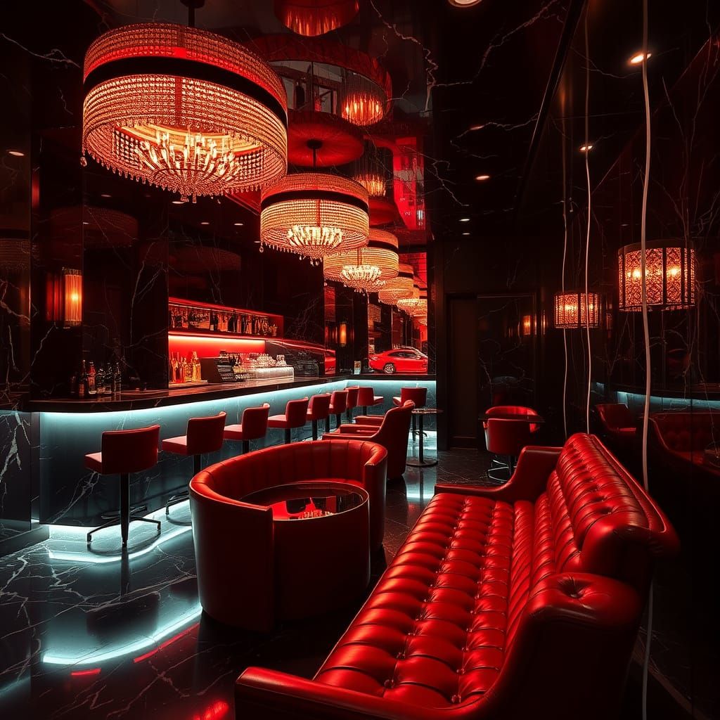 Luxury Nightclub in Neon Lights and Marble