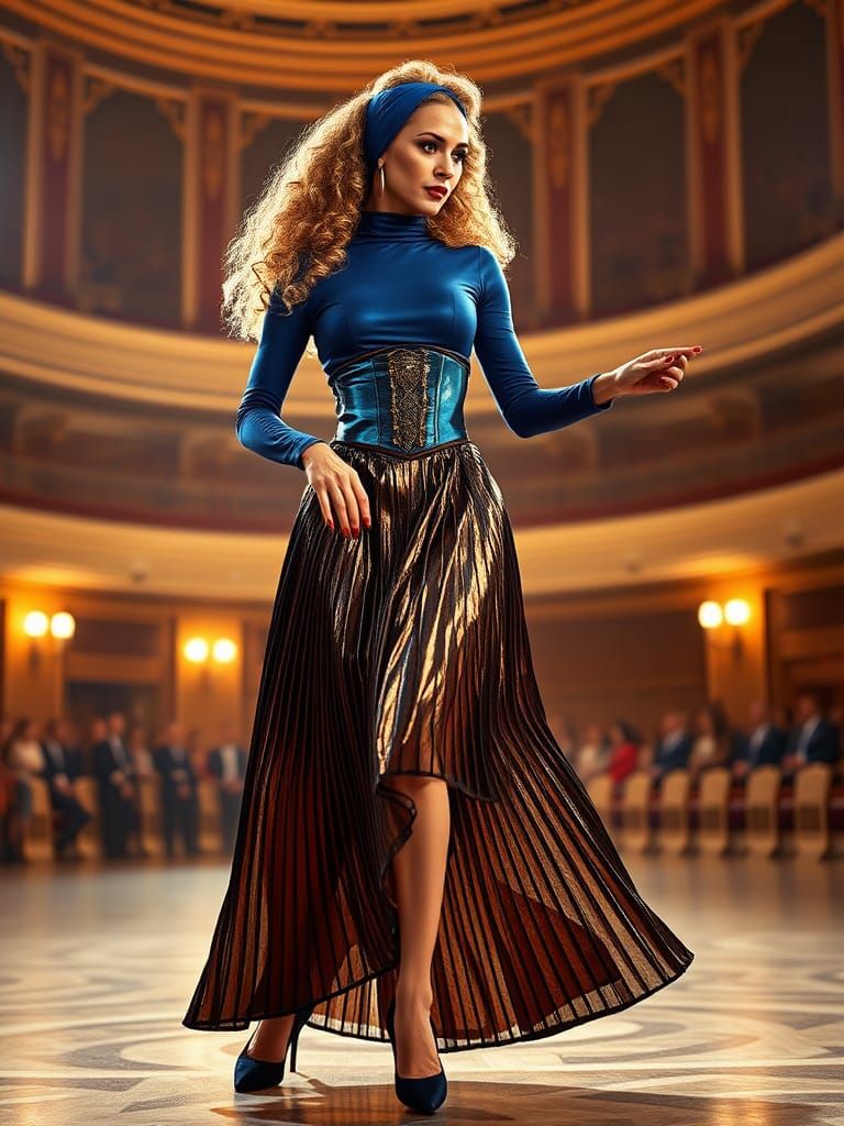 Glamorous Woman Dancing in High Fashion Editorial Style