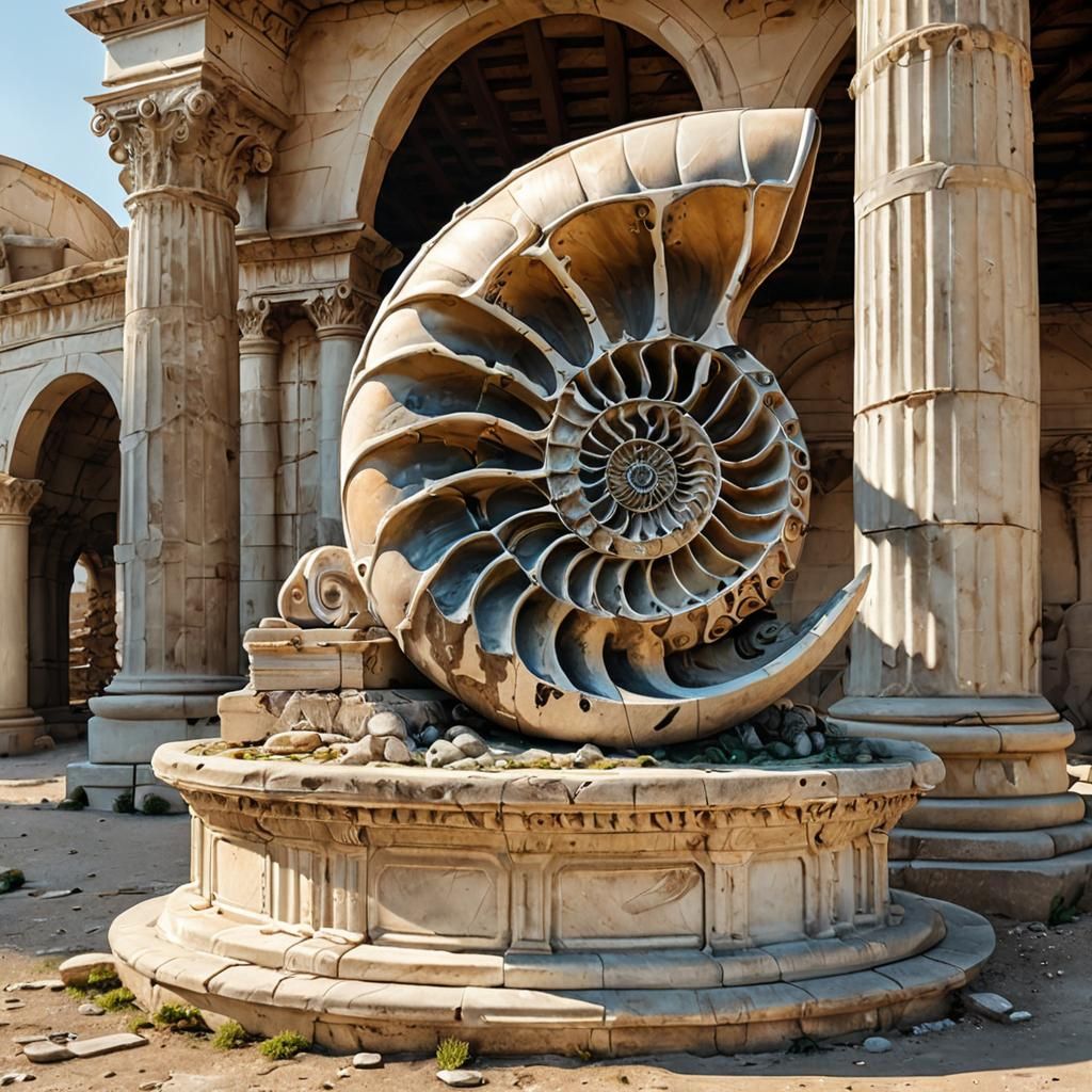 Giant Nautilus Sculpture in Ancient Greek Marble Style