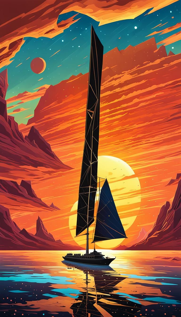 Space Cruise Ship with Solar Sail Concept Art