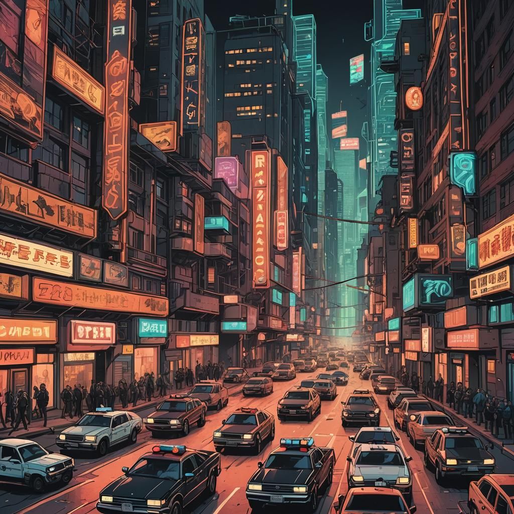 Dynamic Futuristic Cityscape in Comic Style