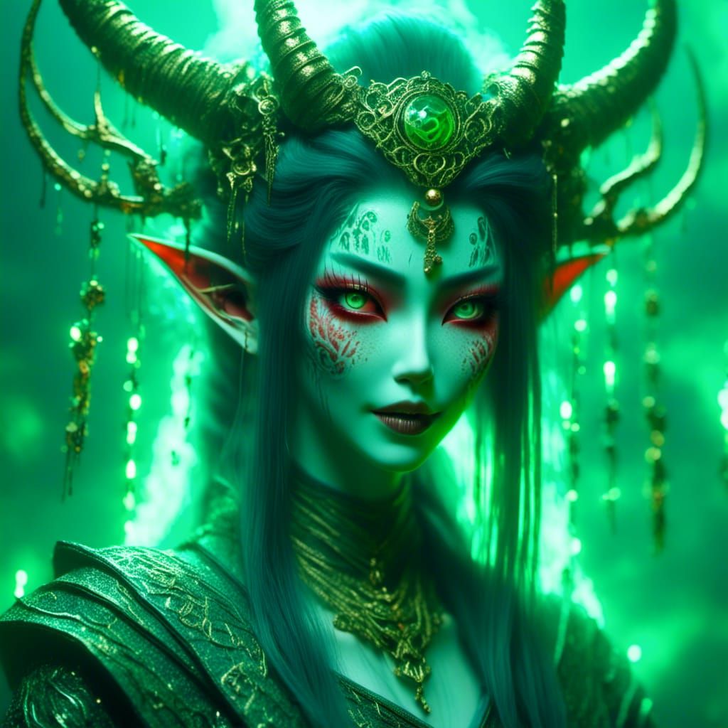 Elven Demon Geisha in Kimono: Fantasy Art