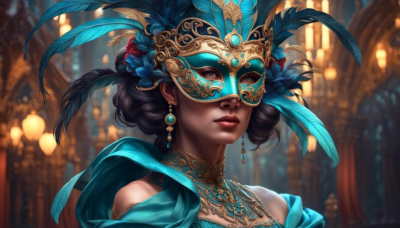 Whimsical Masquerade Ball with Intricate Masks