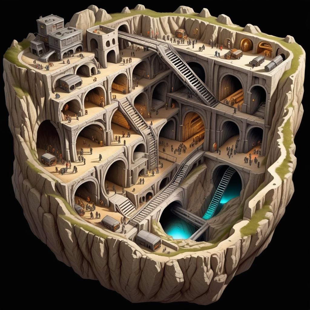 Isometric Diagram of Underground City Tunnel System