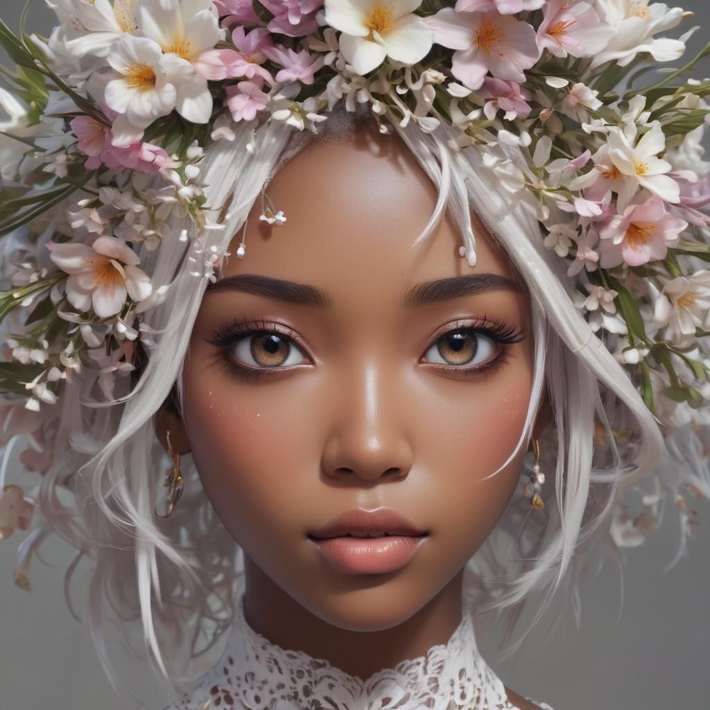 Anime Portrait of Girl with Flower Crown
