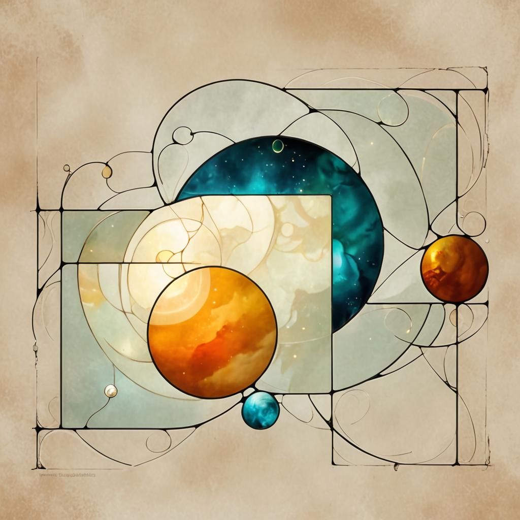 Fantasy Stained Glass Window in Art Nouveau Style