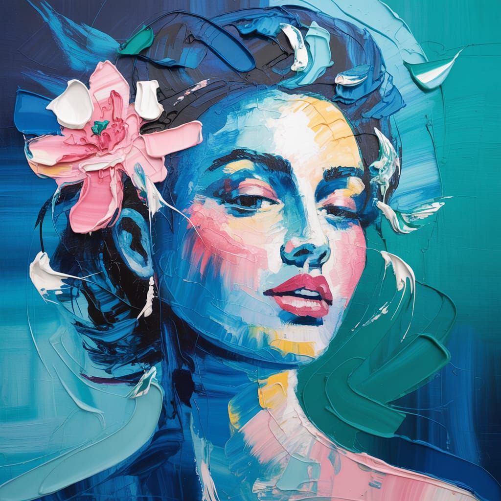 Abstract Expressionist Portrait of Woman with Flower