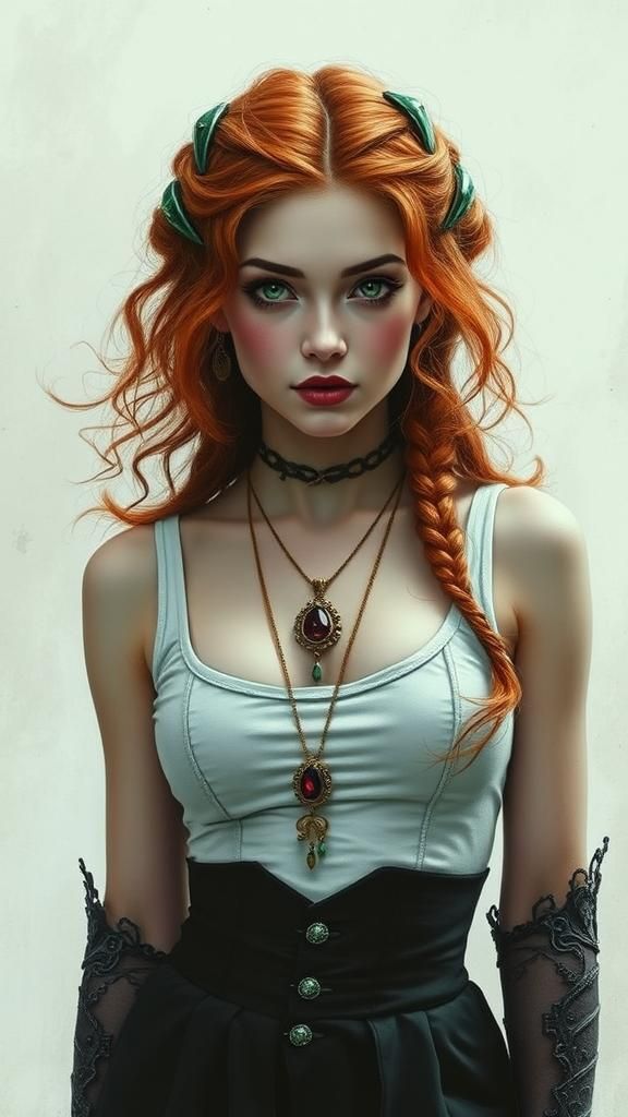 Vampire Woman in Gothic Attire, Charcoal Drawing