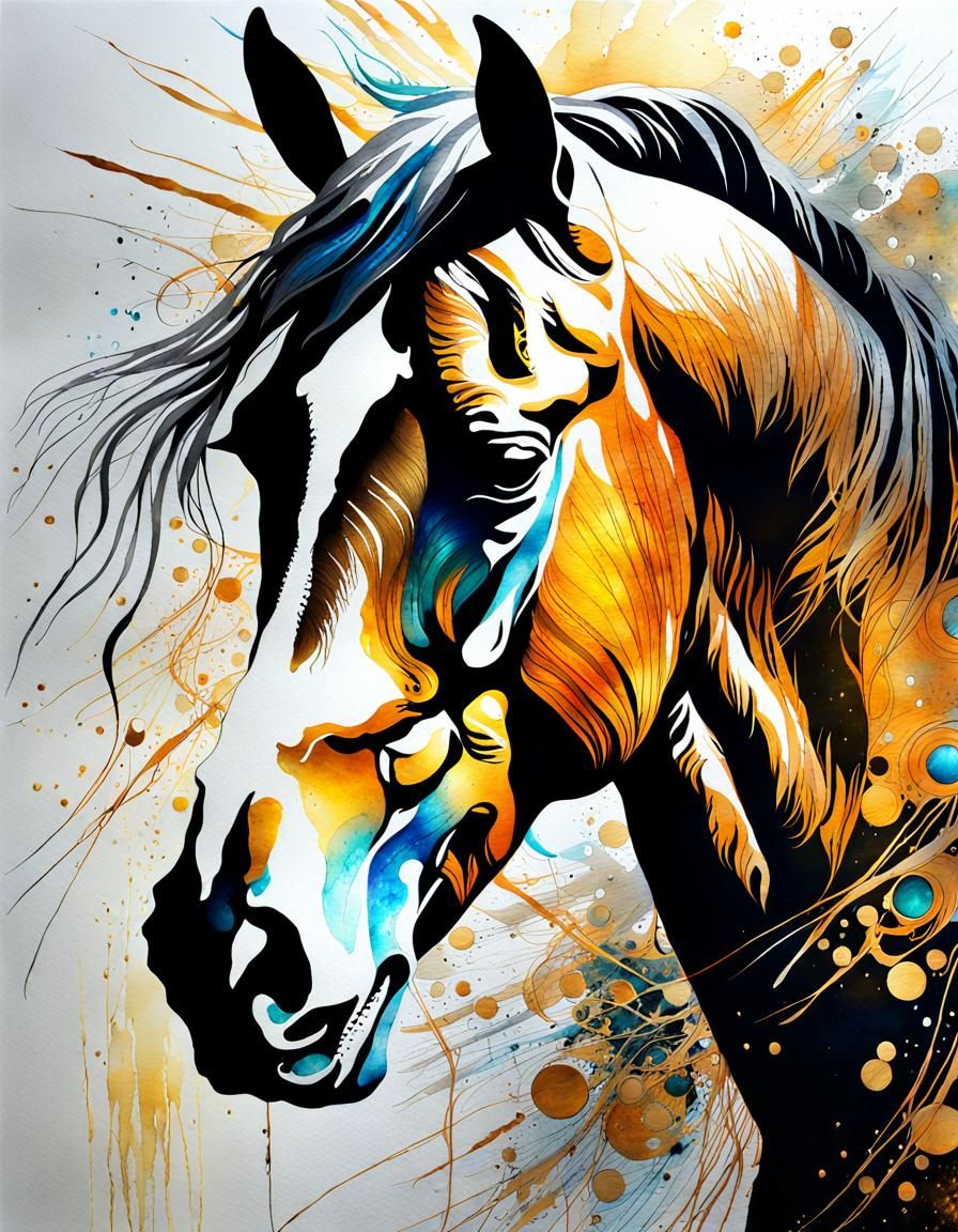 Dreamlike Horse Silk Painting with Gold and Silver
