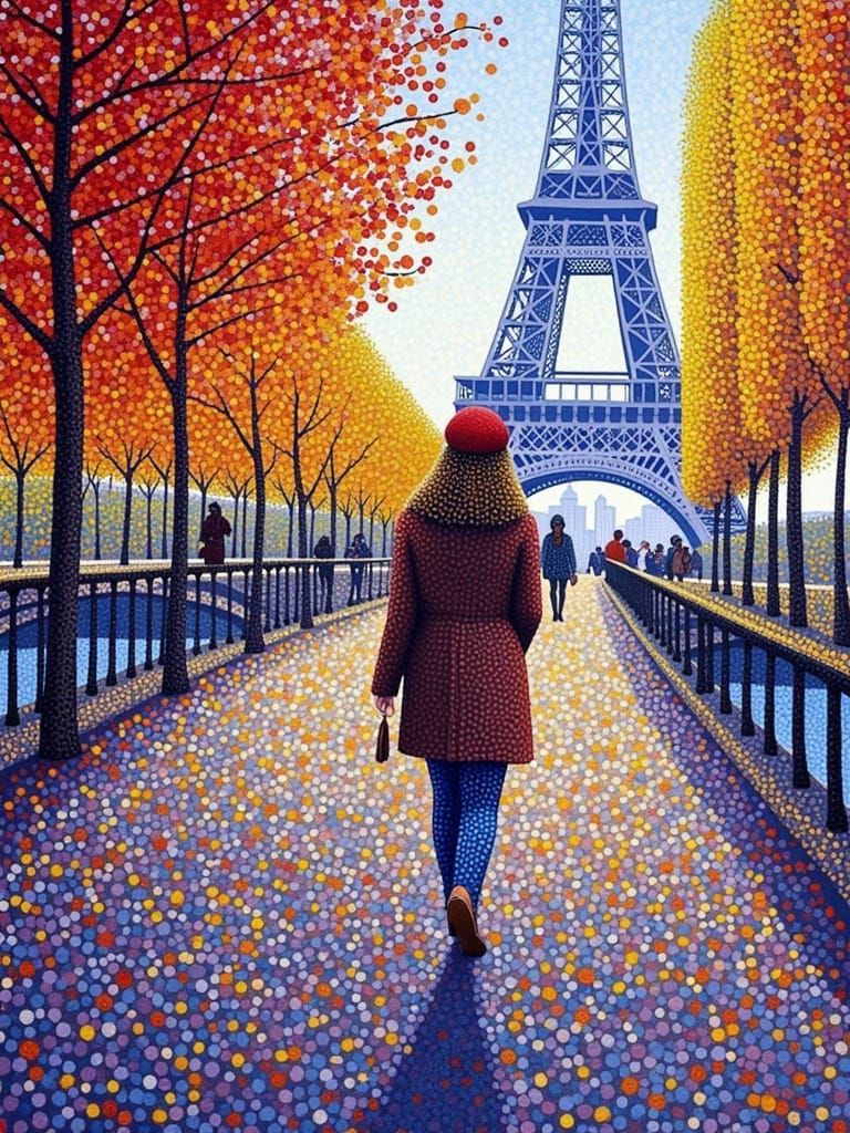 Parisian Autumn: A Pointillist Celebration of Color