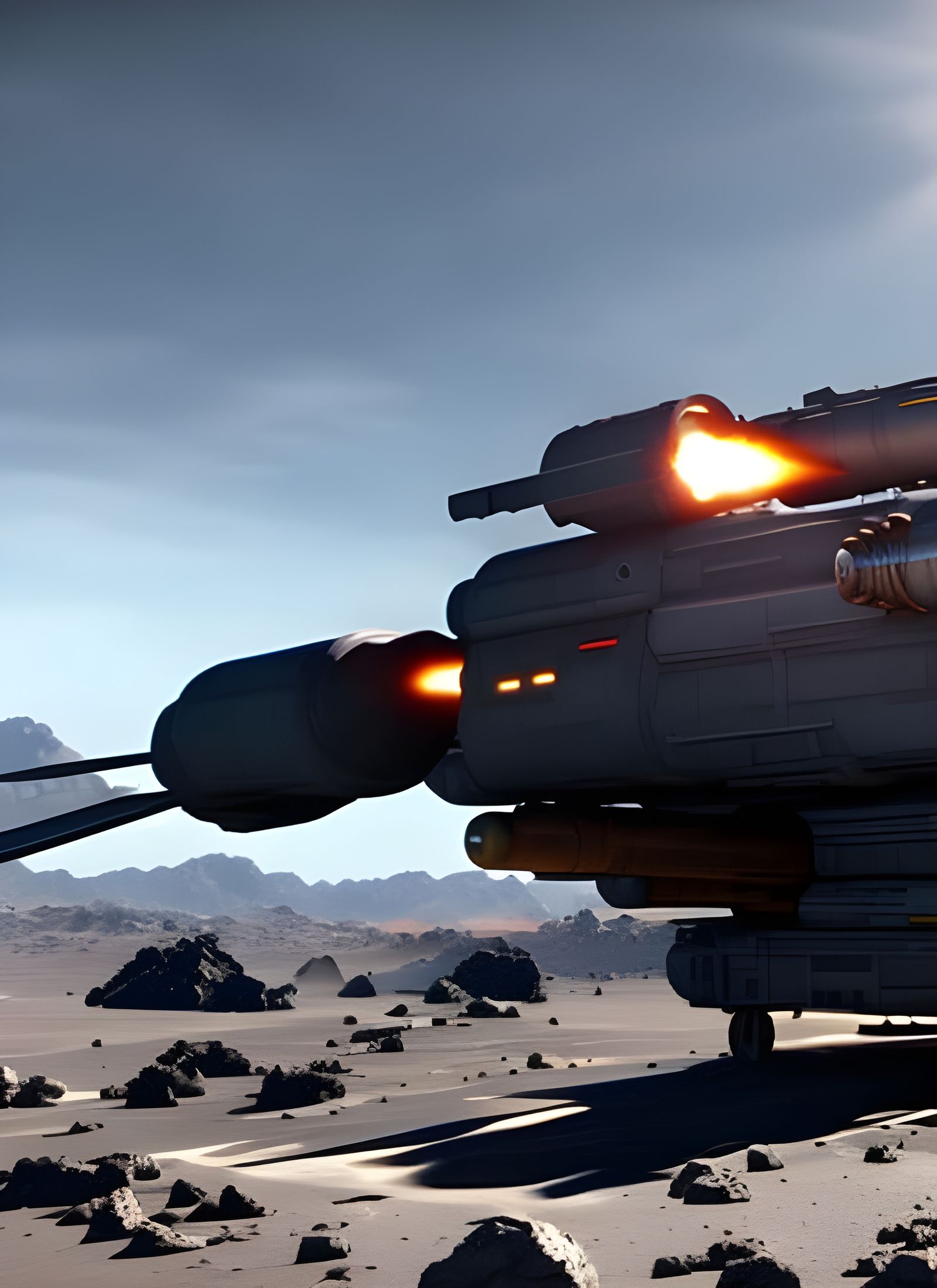 Futuristic Spaceship Over Asteroid Mining Site