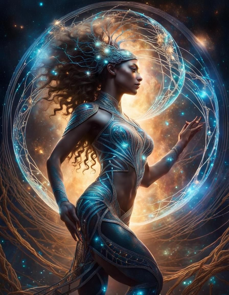 Cosmic DNA Woman Portrait in Digital Art