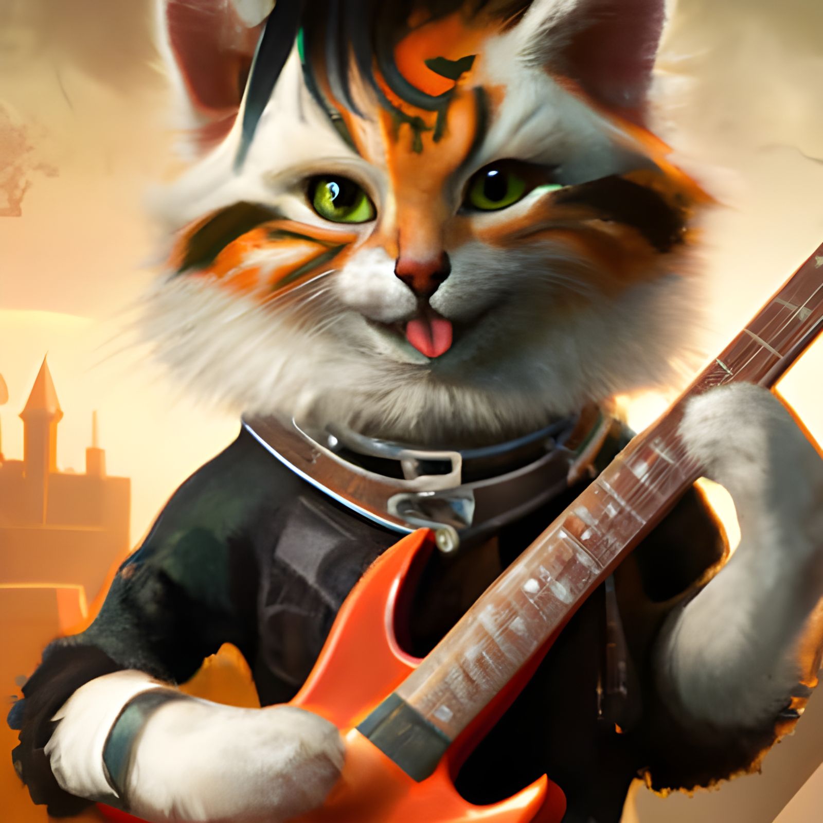 Victorian Cat Punk Rock Guitar Portrait