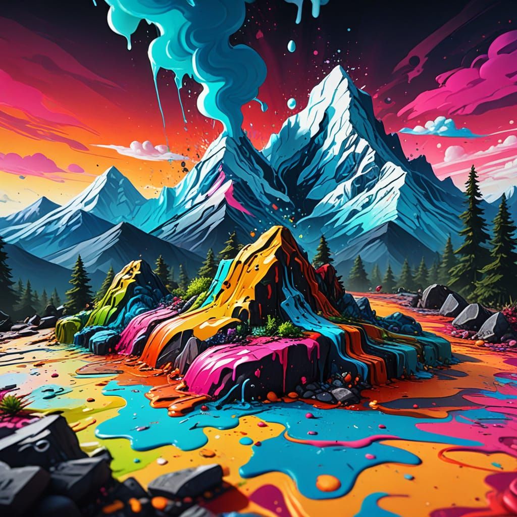 Vibrant Wollyu-bong Mountain in Bold Street Art Style