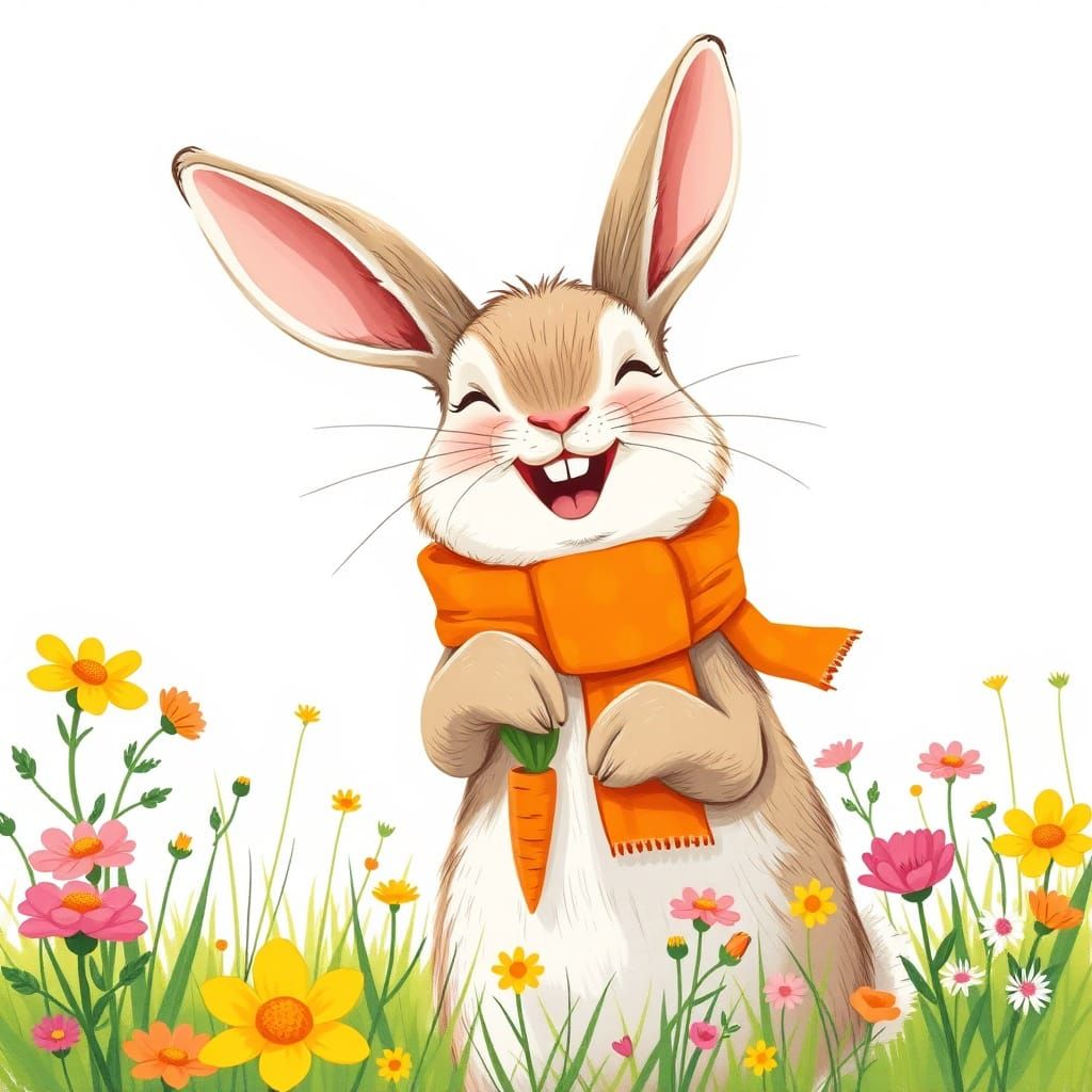 Joyful Bunny in Sunny Meadow, Children's Illustration