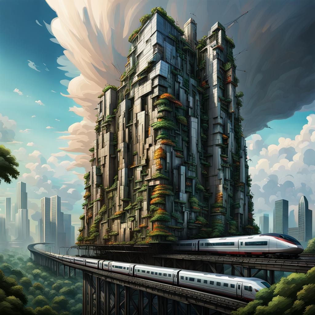 Hyperrealistic Skyscraper Above Amazon Rainforest Canopy