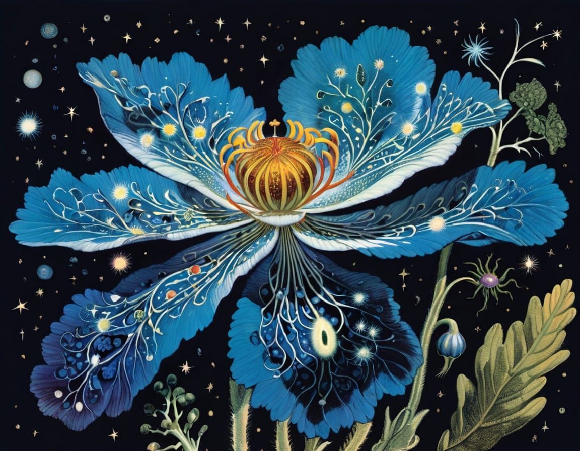 Cosmic Flora on Dying Star in Baroque Tapestry Style