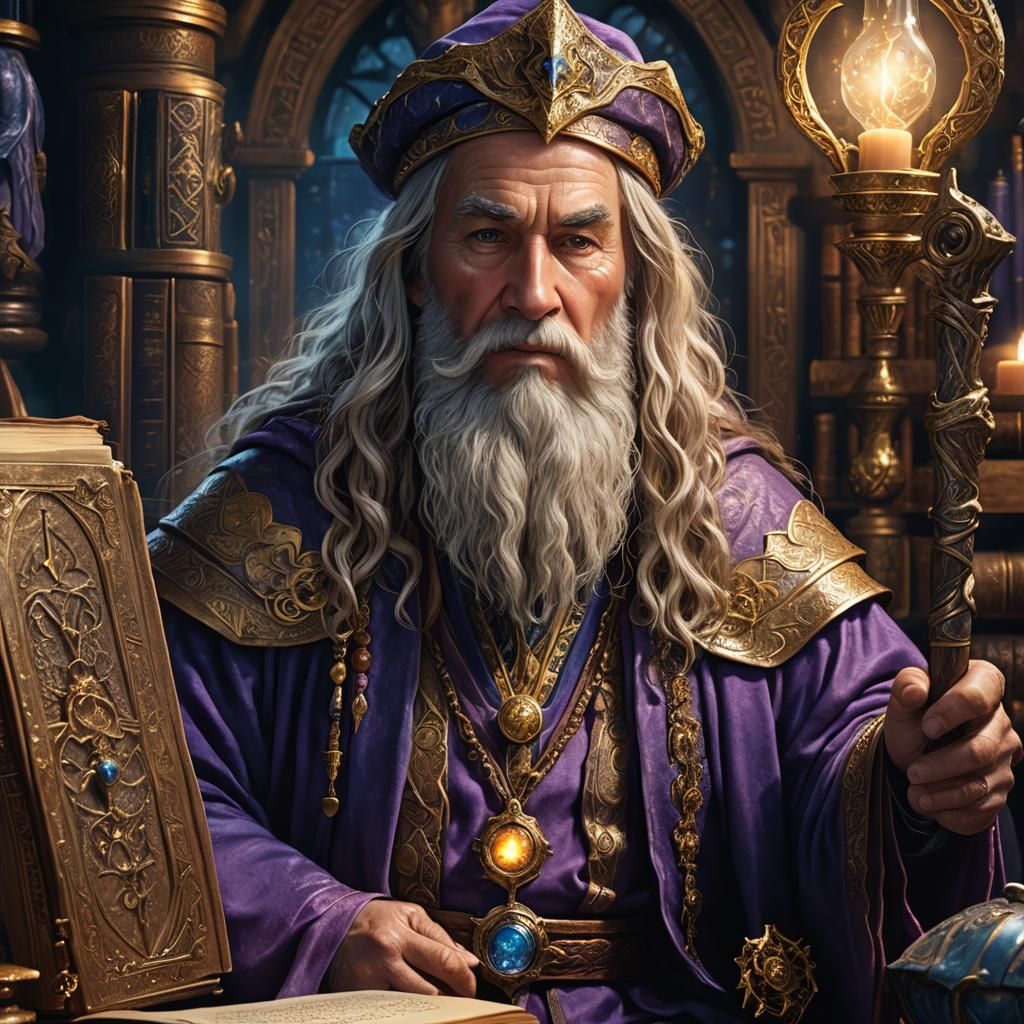 Majestic Wizard in Mystical Chamber: Fantasy Concept Art