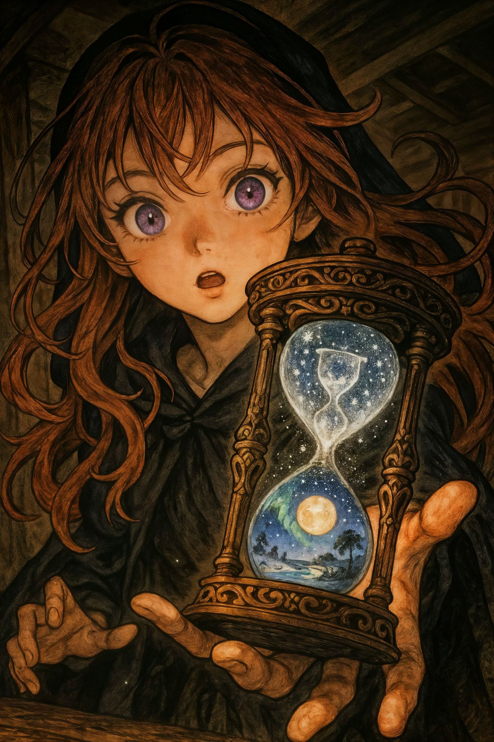 Magical Woman with Hourglass in Manga Style