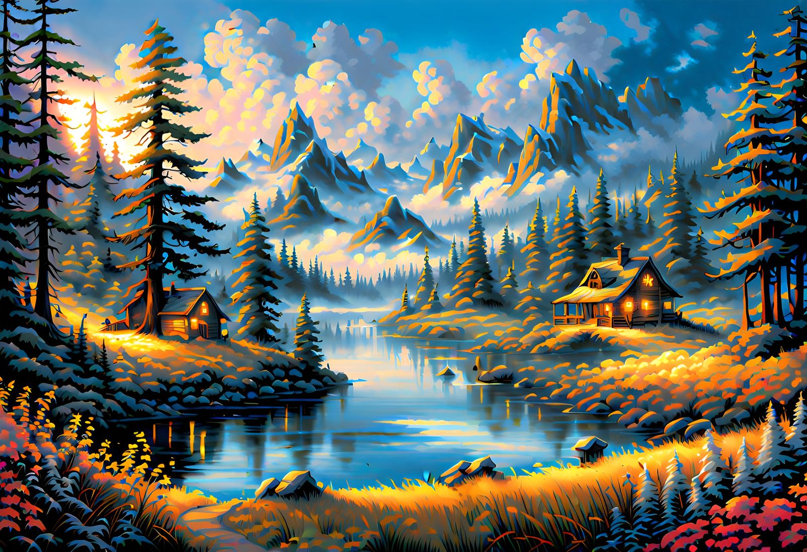 Lush Summer Landscape in Comic Book Art Style