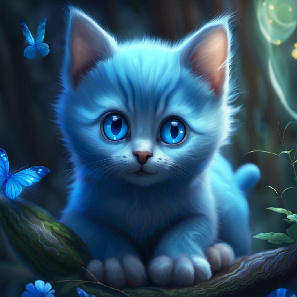 Magical Blue Kitten in a Fantasy Park