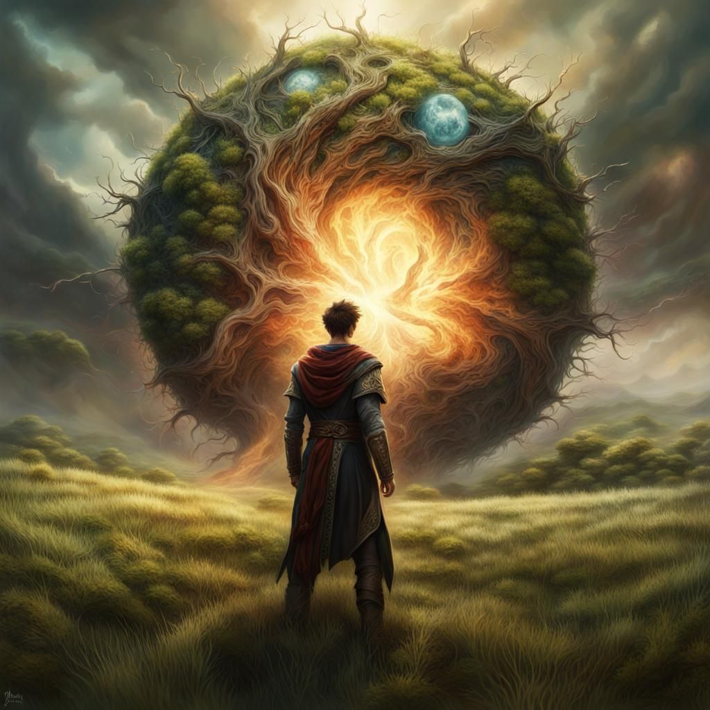 Young Mage Commands Earth in Digital Art