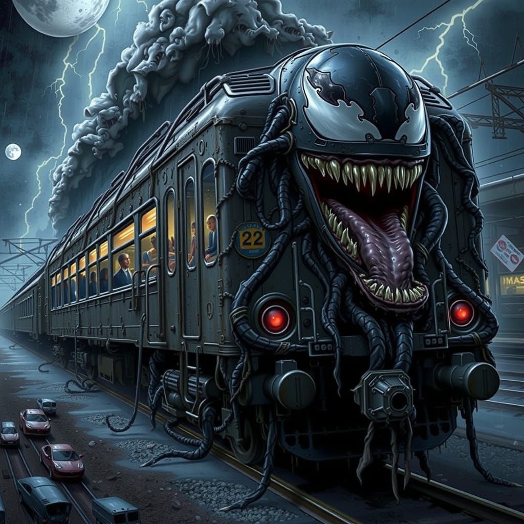 Surreal Train Infected by Dark Cosmic Force in Comic Book St...