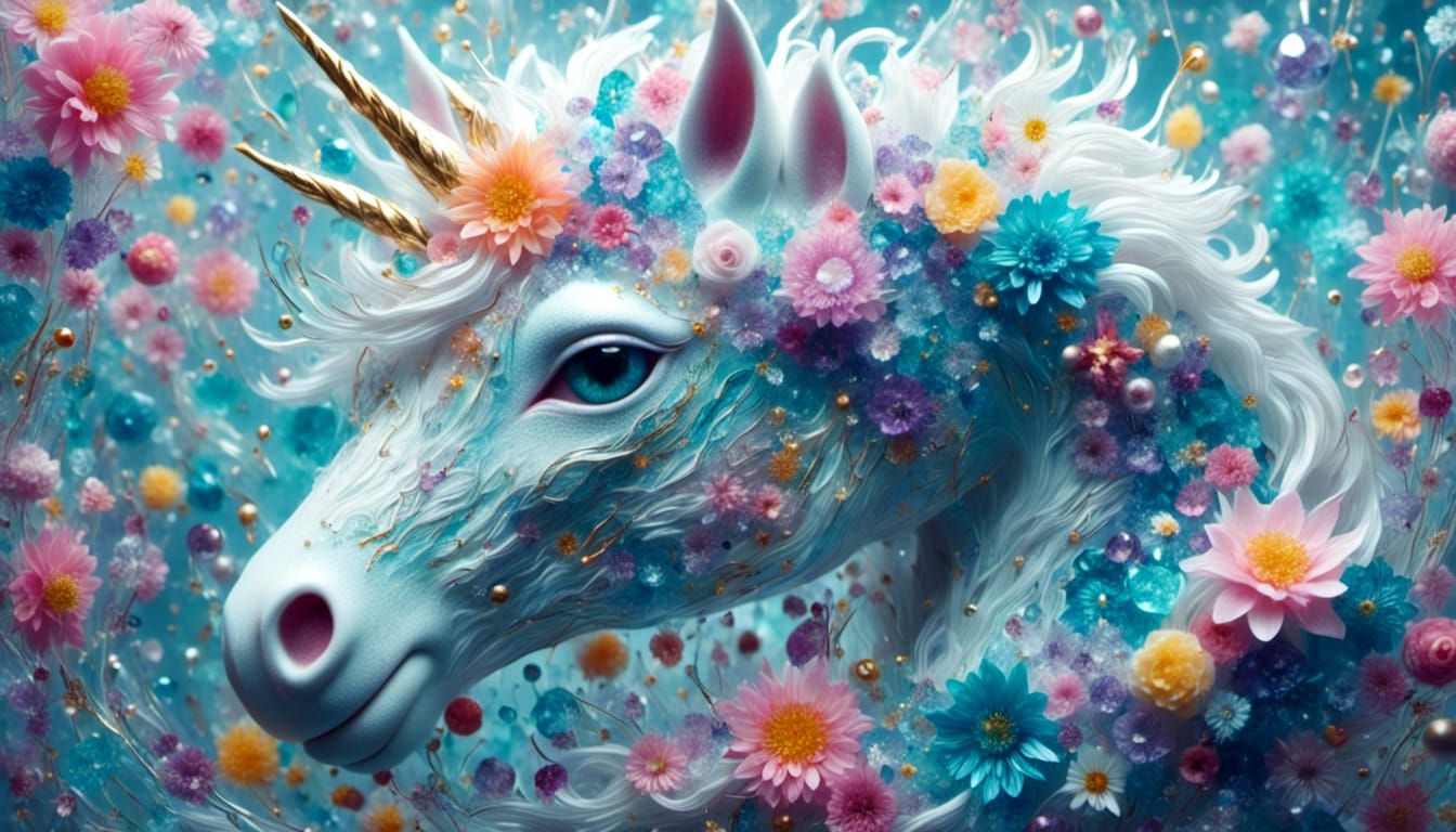Pastel Flower Unicorn Portrait in Dark Fantasy Style