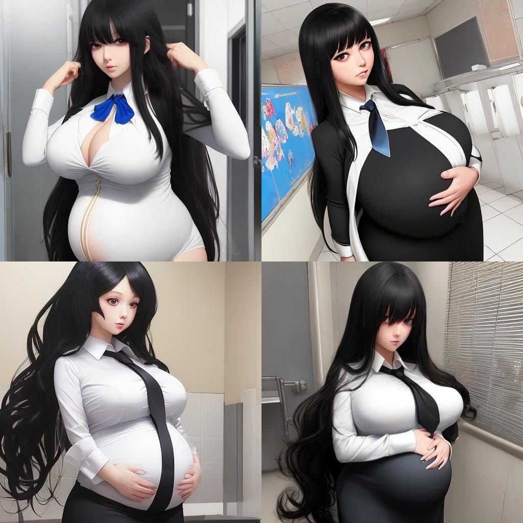 Pregnant Woman in Anime Style at School